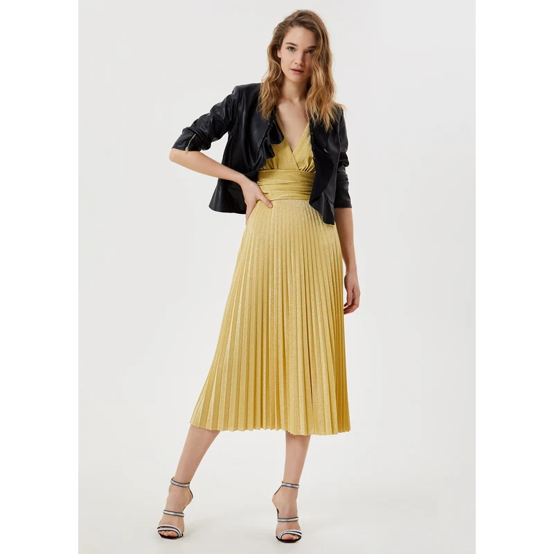 Liu jo Vestito midi plissettato Giallo Woman