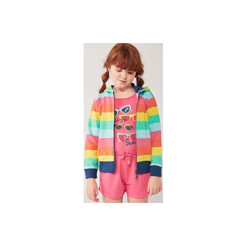 BOBOLI 422200 Felpa bambina cappuccio con bande colorate cotone