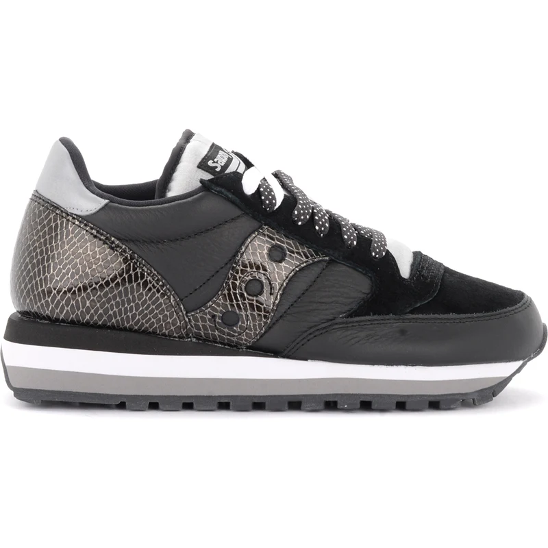 Sneaker Saucony Jazz Triple in pelle nera con dettagli pitonati. Donna Stileo