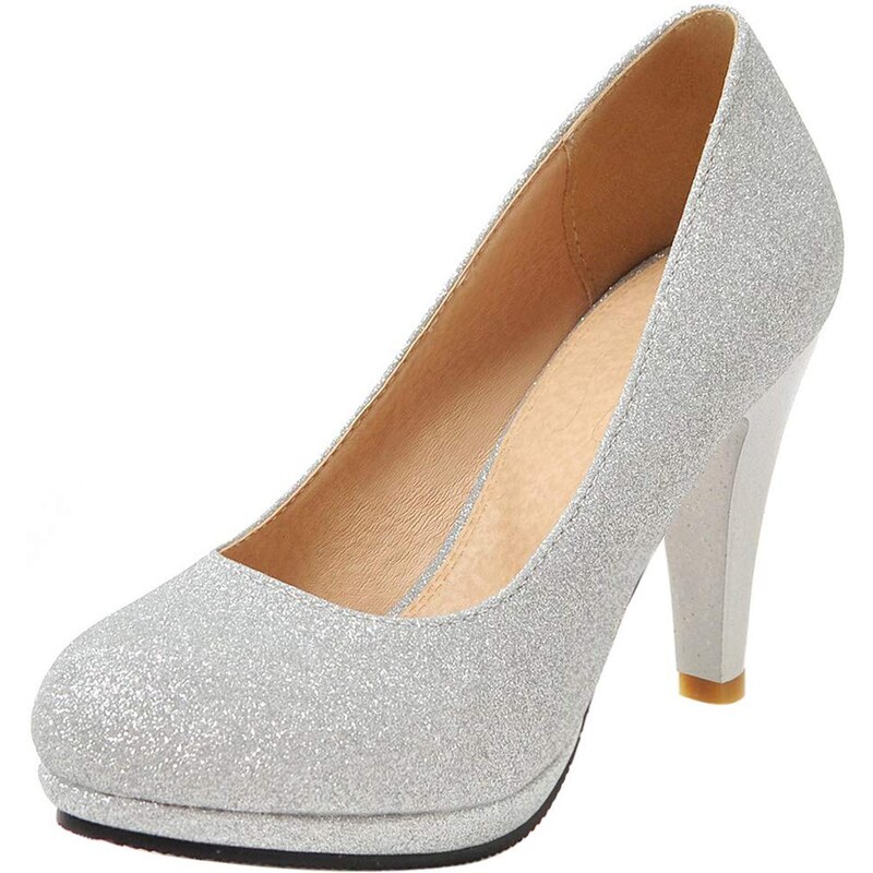 Scarpe Mary Jane Con Brillantini E Fiocco Per Sposa - Tacco Alto 9 Cm, Colore Argento