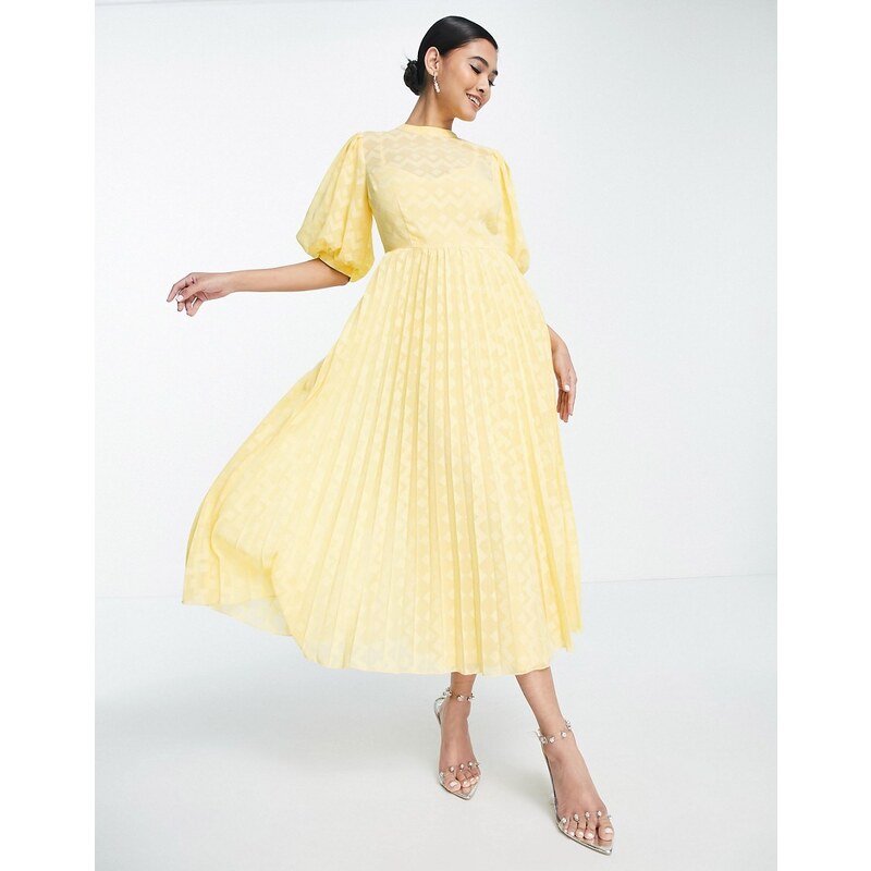 ASOS DESIGN Vestito midi accollato a pieghe in plumetis con