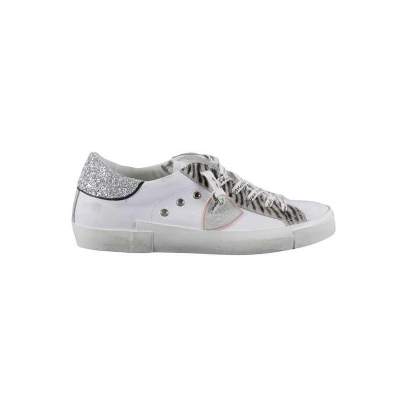Philippe Model Prsx Glitter Animalier sneakers basse donna bianche e zebrate PE 21