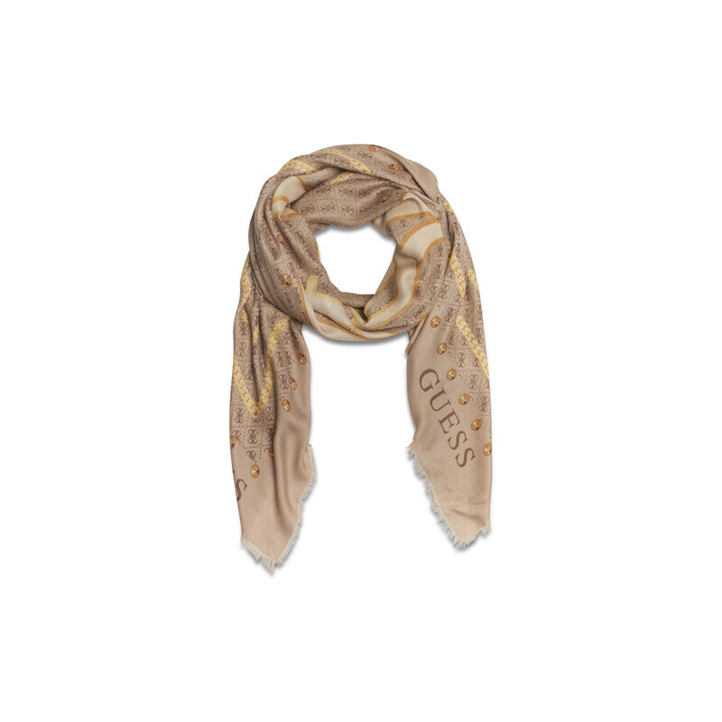 Foulard GUESS En Soie Vintage - 85x87 Cm - Bandana Carré Beige élégant Occasion