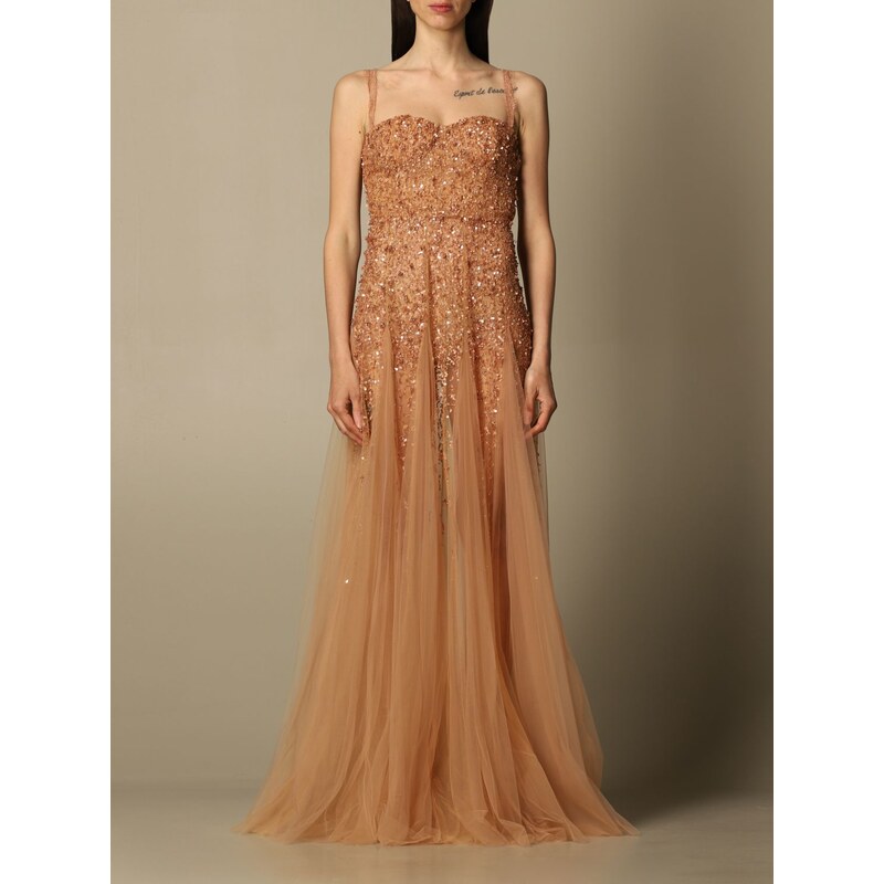 Abito lungo Elisabetta franchi in tulle e paillettes. Donna