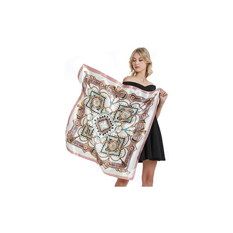 Lorenzo Cana Marchio Di Stoffa Di Seta 100% Seta Con Ornamento Turchese Modello Rosa Blu Panno Donna 100 Cm X 100 Cm 89008 47354191