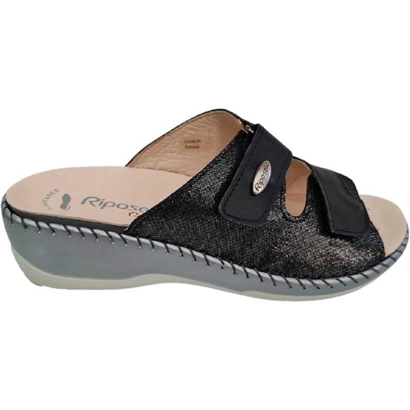 PANTOFOLE CIABATTE DONNA IN VERA PELLE RIPOSELLA 6430 NERO 38