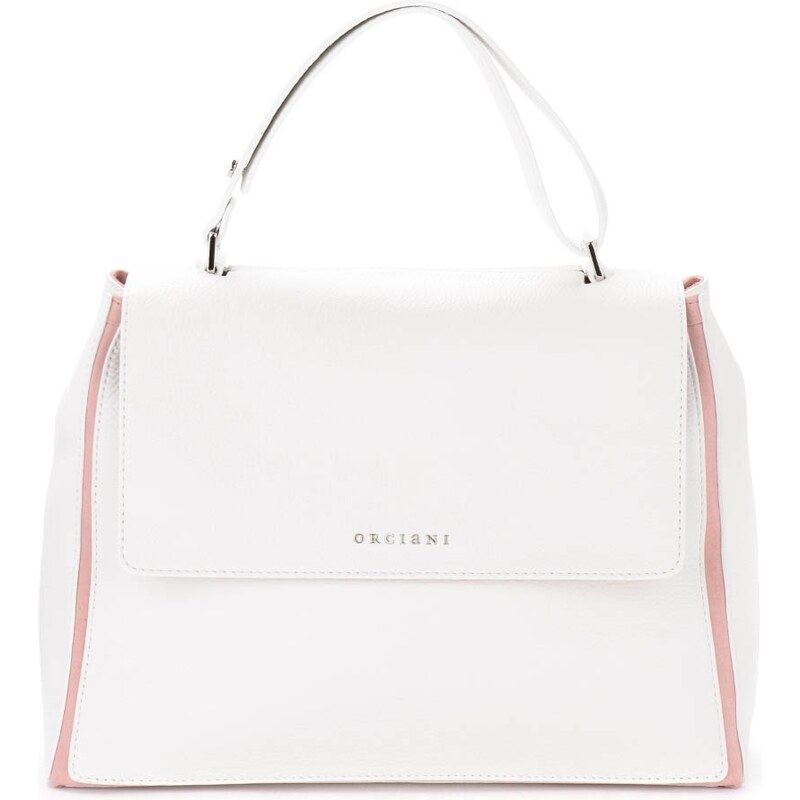 Borsa a mano Orciani Sveva Warm Medium in pelle bianca con profili rosa. Donna