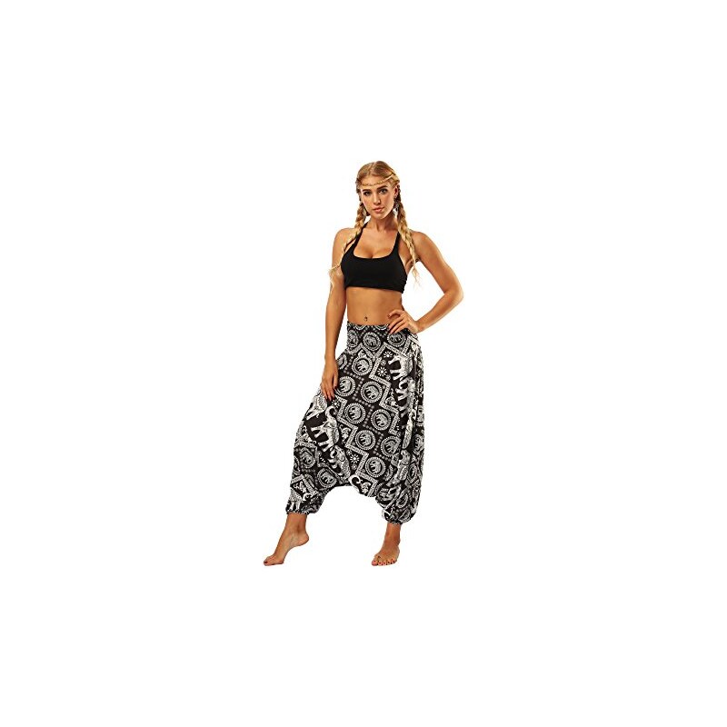 AvaCostume Pantaloni Harem Donna Stile Hippie - Giallo, Taglia XXL (EUR 50-52) - Vita Elastica, Tessuto Morbido Cotone Modal E Spandex