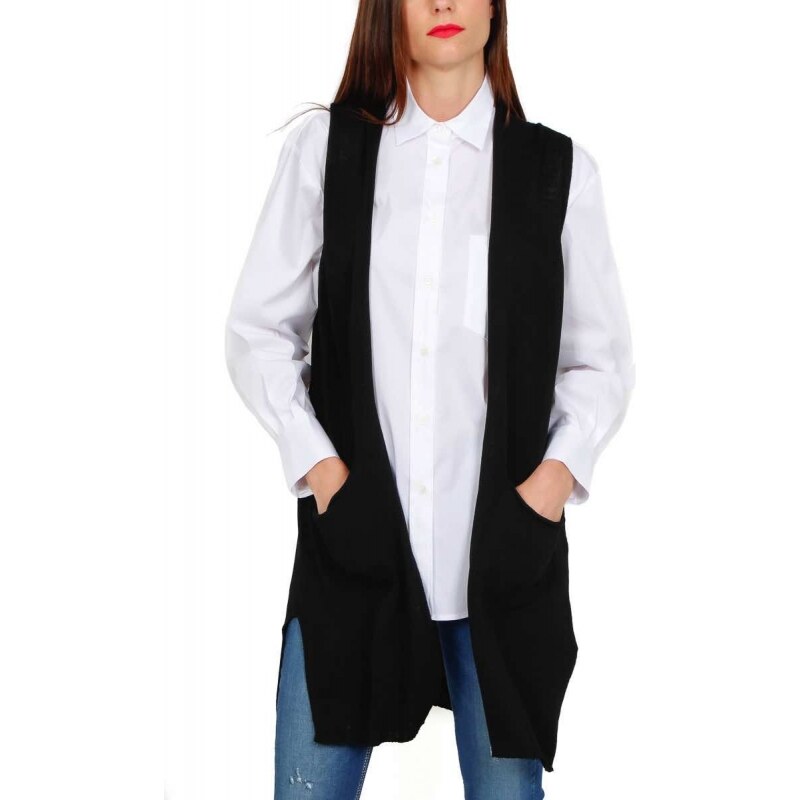 VICOLO GILET LUNGO APERTO IN MAGLIA, NERO. Donna