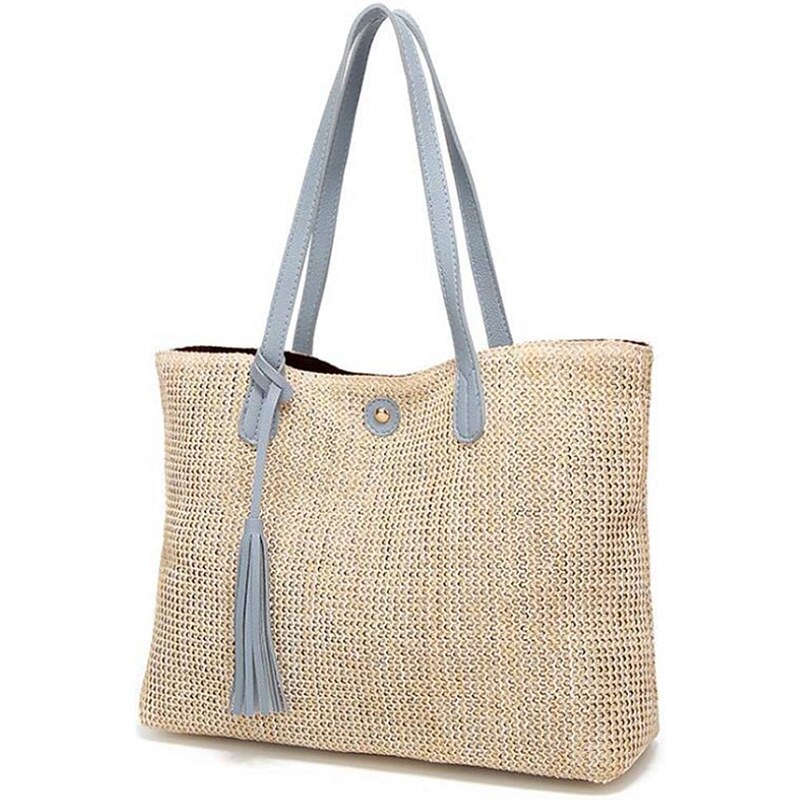 VALICLUD Portafoglio Da Donna In Paglia Estiva Con Cerniera - Pochette Boho Per Spiaggia, 21x14 Cm
