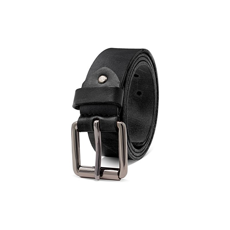ROYALZ Vintage Cintura Uomo in robusta pelle di bufalo 4 mm, Cintura per Jeans con fibbia ad ardiglione antico - Larghezza della cinghia:38 mm, Colore:Nero, dimensione:135