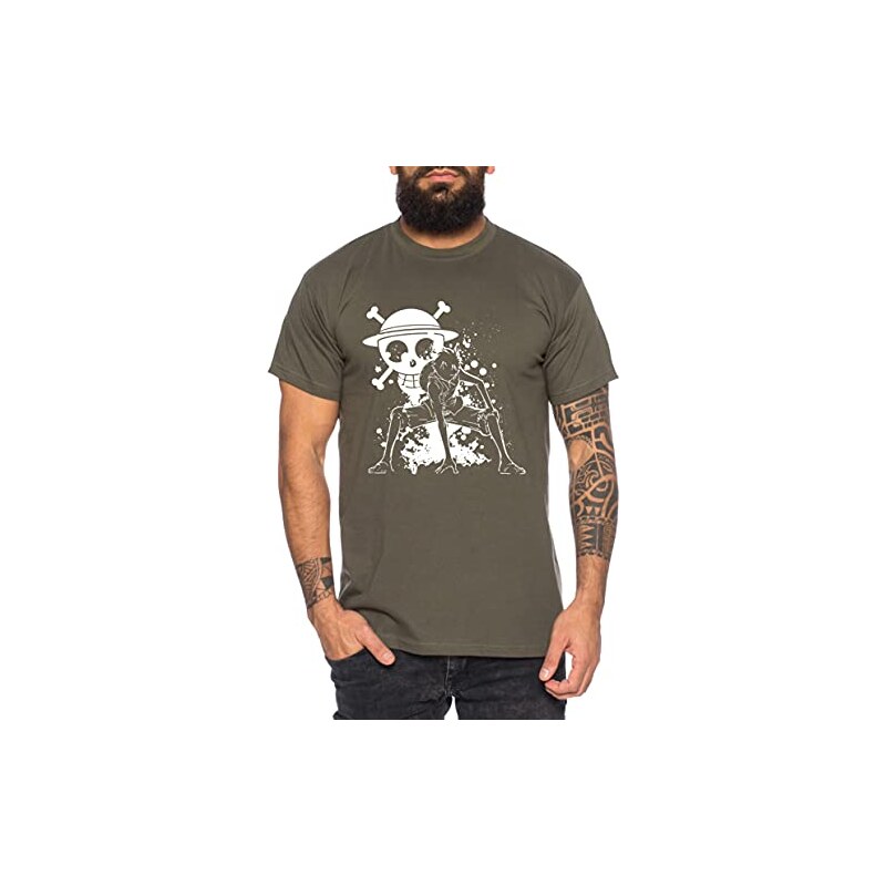 Tee Kiki Zoro Moon One Manga Maglietta Luffy da Uomo Anime Piece, Größe2: Large, Farbe2:Cachi