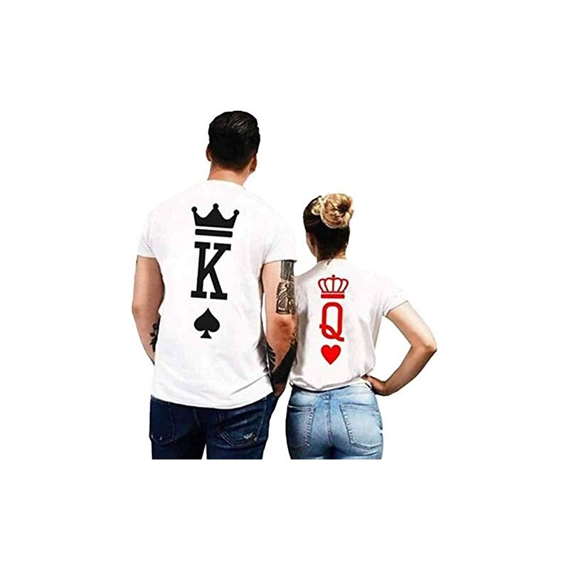 Line T-Shirt King Queen Per Coppie - Partnerlook, 100% Cotone, Stampata Con Inchiostri Ecologici