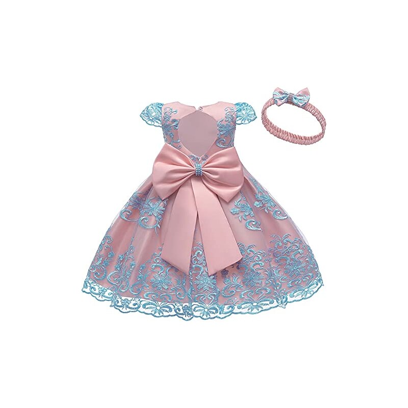 IBTOM CASTLE Vestito da bambina formale tutù abiti floreali ricamati in pizzo per feste di compleanno matrimonio battesimo vestito, Azzurro, 18 mesi