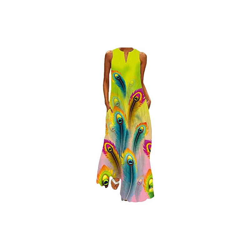 FENAC Pesce Vestito Lungo Estivo Donna Abito Senza Maniche Scollo A V