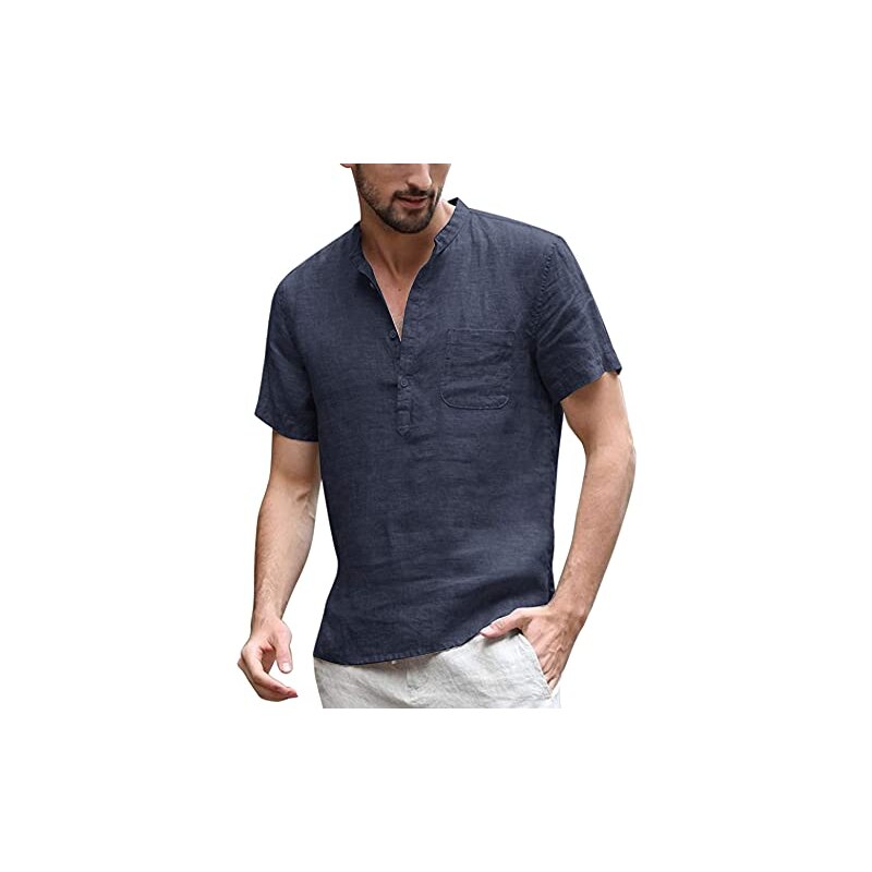 Camicia Uomo Estate Maniche Corte In Cotone E Lino