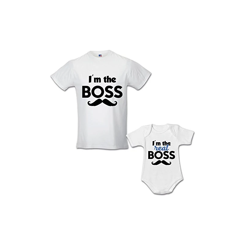 Babloo Idea Regalo Coppia di T-Shirt Papa' Figlio Boss Real Boss