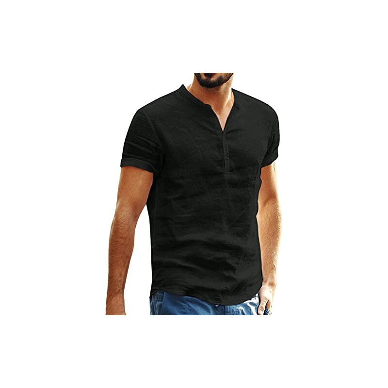 Camicia Uomo Maniche Lunghe Casacca Cotone Lino Scollo V Sfrangiata Regular Fit Rosa Giosal C2958a