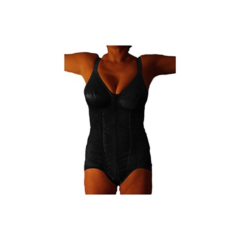 BODYPERFECT Body Contenitivo Snellente con Corsetto Stringente Guaina Contenitiva Coppa D Made in Italy (Nero, XXL)
