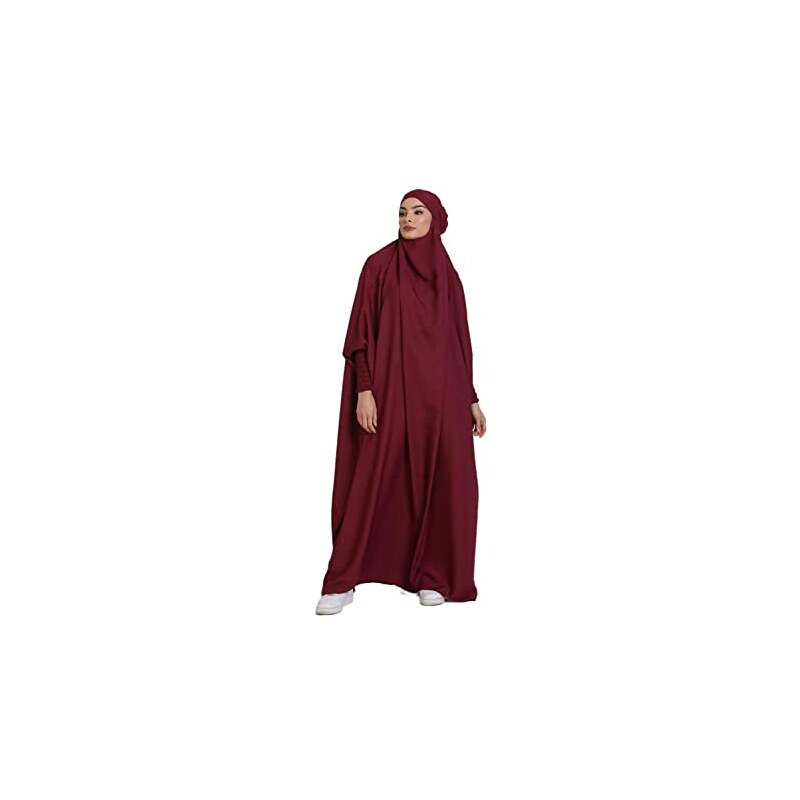Abito Lungo Musulmano Abaya Caftano - Maxi Stampa Medio Oriente, Con Hijab, Taglie Forti