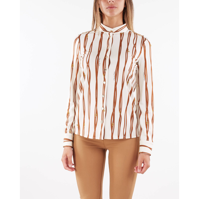 ELISABETTA FRANCHI Camicia con collo alla coreana con stampa belt