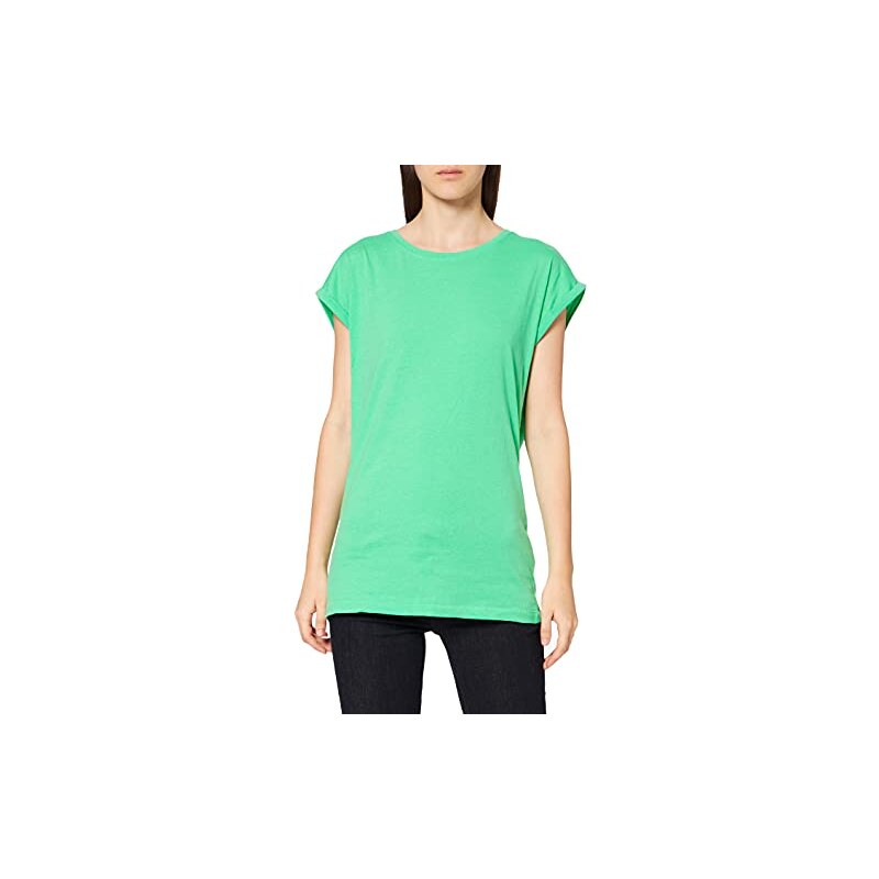 URBAN CLASSICS t-shirt da Donna con Manica Arrotolata, Maglietta a Maniche Corte da Donna in Cotone, Tee Shirt con Scollo Rotondo e Spalle Arrotondate, Colore: Rosso Ciliegia, Taglia: XXL