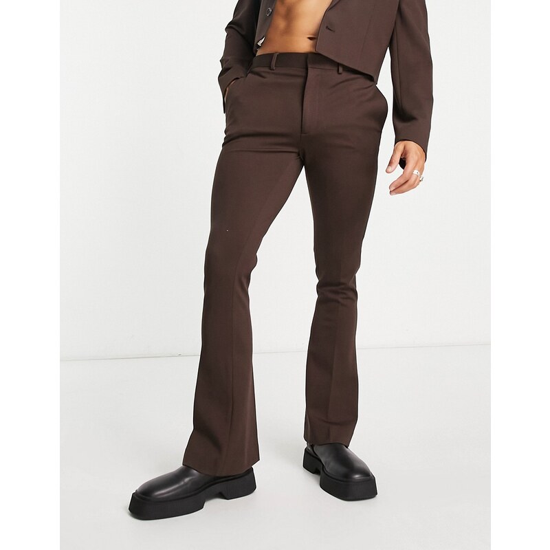 ASOS DESIGN - Pantaloni da abito a zampa larghi marrone cioccolato
