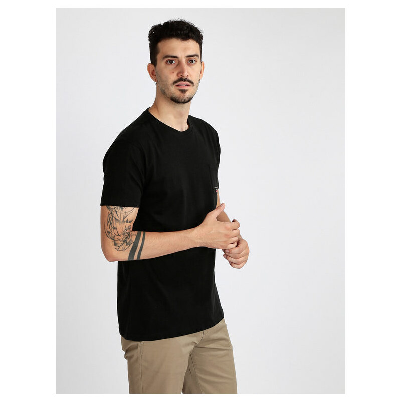 Baci & Abbracci T-shirt Uomo In Cotone Con Taschino Manica Corta Nero Taglia L