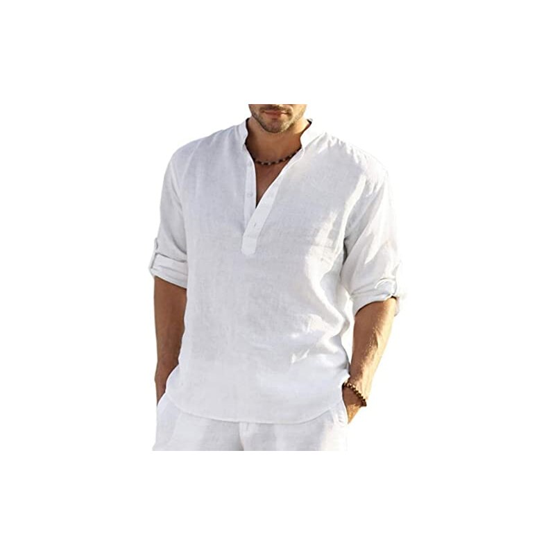 PADOLA Camicia in Lino Uomo Camicie Slim Fit Elegante Bianco