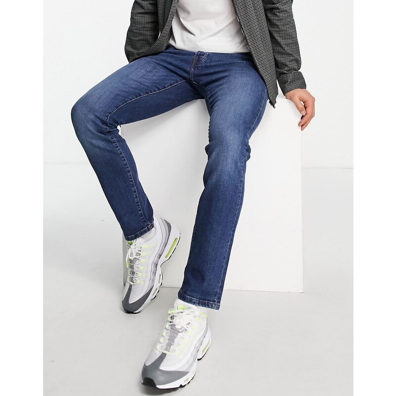 Topman - Jeans slim elasticizzati lavaggio medio-Blu