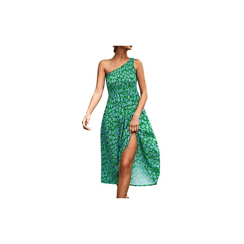 Abito svasato con stampa floreale in georgette dobby blu - Kashmiria Fashion