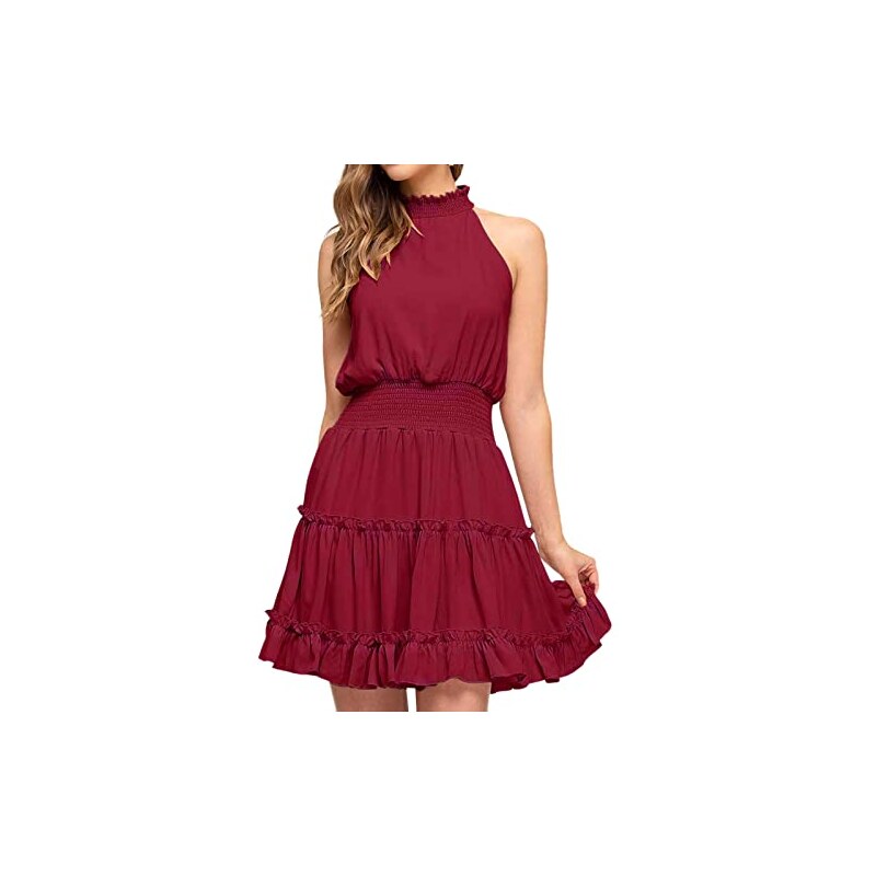 Floerns Abito Corto Estivo Donna Bohémien - Scollo Halter, Stampa Floreale, Senza Maniche, Taglie S/M/L/XL