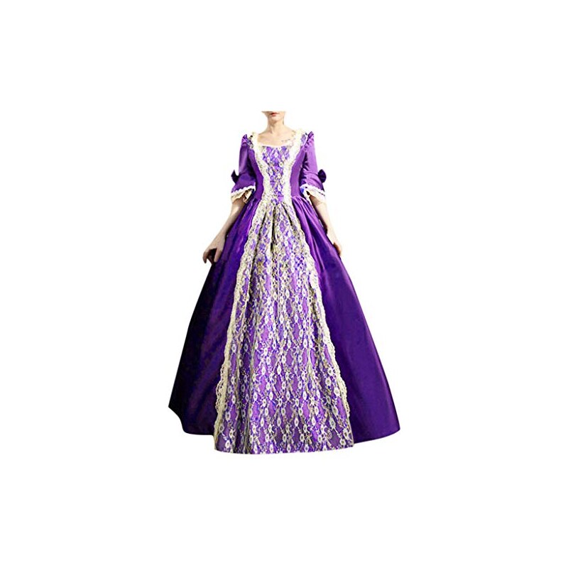 LYEAA Abito da donna a maniche corte con lacci, scollo a barra, stile medievale, stile