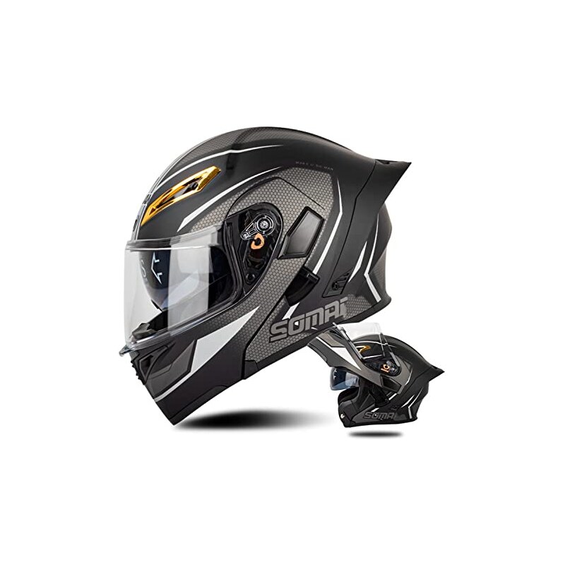Casco Moto Modulare Integrale Apribile Con Doppia Visiera - Omologato ECE, Calotta In ABS, Fodera Removibile E Sistema Ventilazione