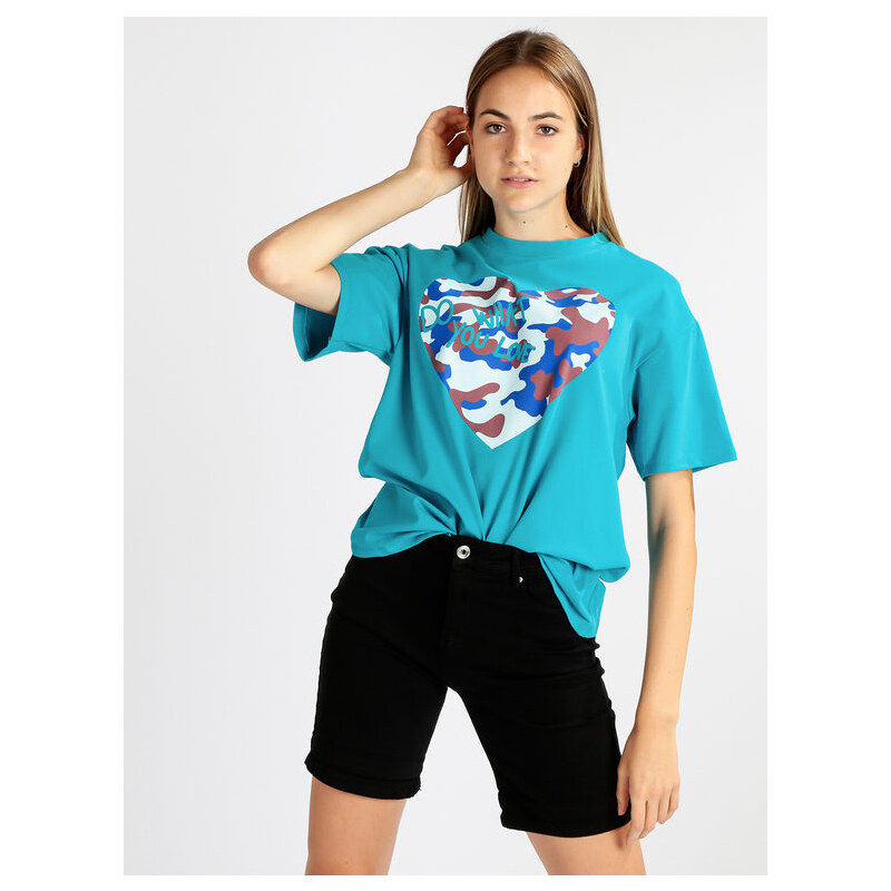 Miho's Maxi T-shirt Donna Con Stampa Manica Corta Blu Taglia Unica