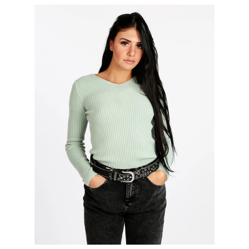 Bluoltre Maglione donna a costine Maglioni donna Verde