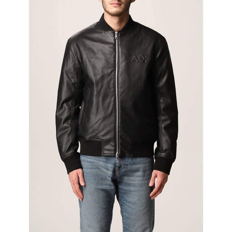 Giacca Biker Armani Exchange in pelle sintetica con logo in rilievo. Uomo