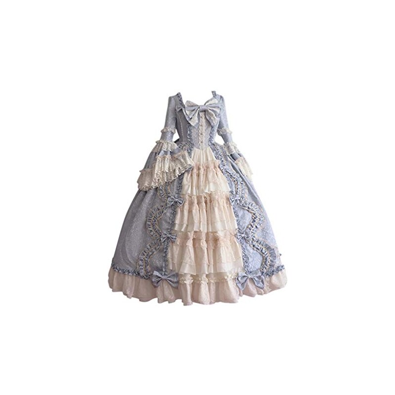 Abito Medievale Vintage A-Line In Raso E Pizzo - Lungo Fino A Terra, Manica Lunga - Foto 5
