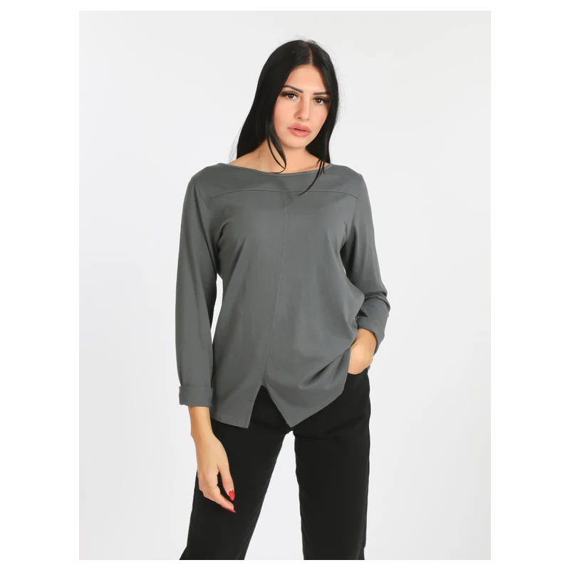 Wendy Trendy Maglia donna in cotone T Shirt Manica Lunga donna Grigio Stileo