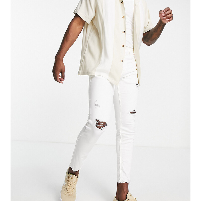 Pull&Bear - Jeans skinny bianchi con strappi - In esclusiva per ASOS-Bianco