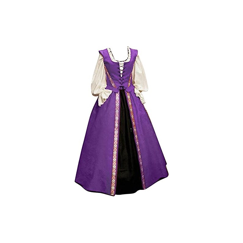Abito Medievale Lungo Donna Con Maniche Svasate - Viola, Taglie Dalla S Alla 3XL, Costume Halloween Retrò