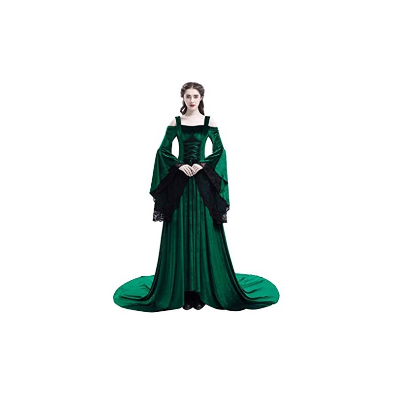 Abito Lungo Medievale Per Donna - Vestito Rinascimentale Con Scollo Quadrato, Maniche Lunghe, Perfetto Per Il Carnevale E Halloween (Bianco, Taglia XL)