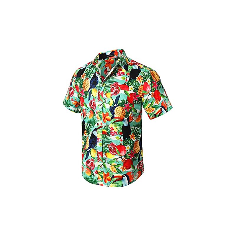 Alvish Camicia Hawaiana Uomo: Maniche Corte, Colletto Camp, Stampa Rossa, Taglia XXL - Per Vacanze, Spiaggia E Feste A Tema