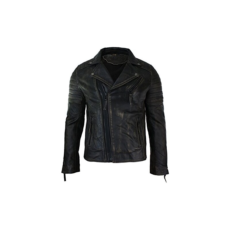 Moda Uomo Pelle Nappa Gilet In Vera Pelle Bovina Nera - Con Chiusura Lampo E Tasche | Modello Estensibile Moda Motociclista - Foto 12