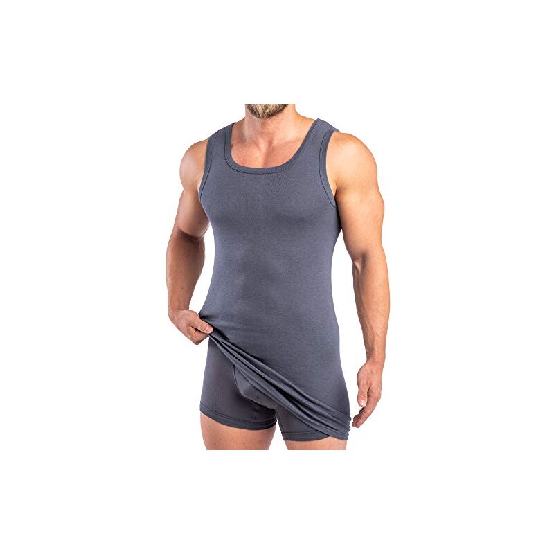 HERMKO 16027 Herren extralanges Unterhemd aus Baumwolle / Modal breitere Träger