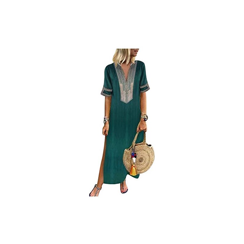 Abito Lungo Estivo Donna Con Stampa Etnica – Kimono Maxi Copricostume In Poliestere Traspirante, Perfetto Per Spiaggia, Matrimonio E Tempo Libero