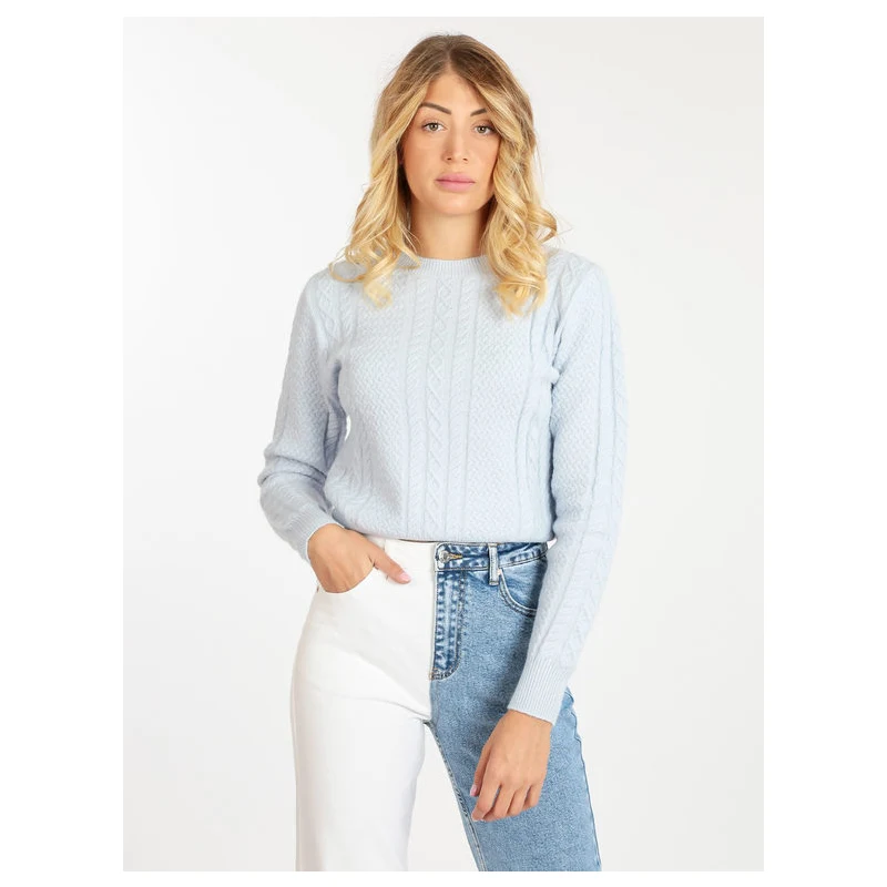 Bluoltre Maglione donna girocollo a treccia Maglioni donna Blu