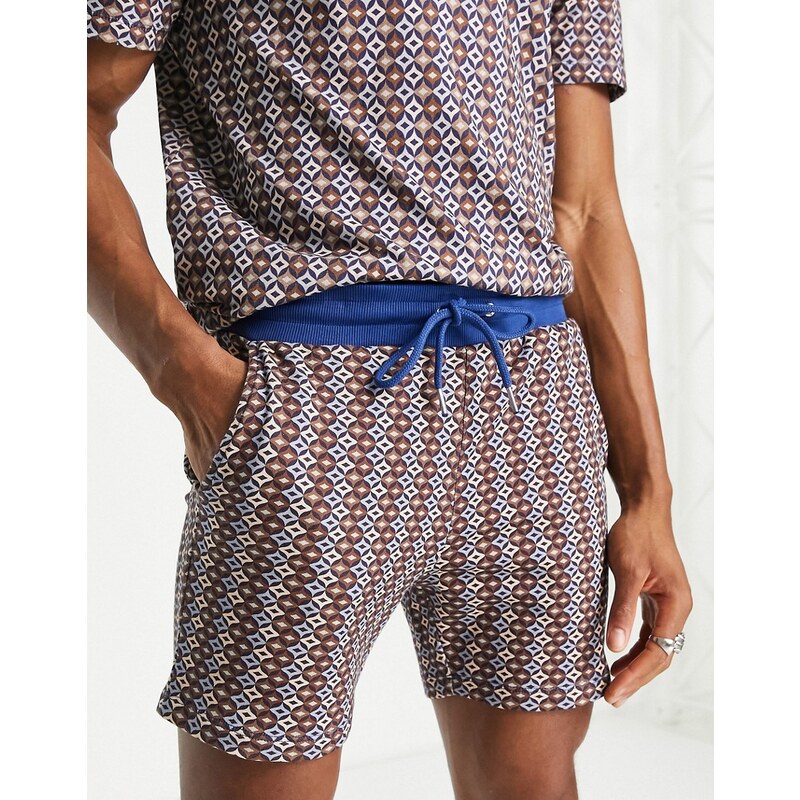 ASOS DESIGN - Pantaloncini oversize in jersey con stampa geometrica in coordinato-Multicolore