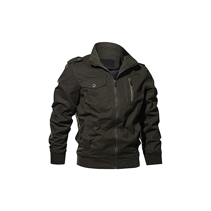 WenVen Giacca Militare Classica In Cotone Giubbotto Con Zip - Foto 9