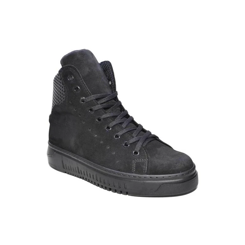 VIA CONDOTTI Scarpe Sneakers Alte Uomo Nero Pelle Ghiaccio Cerniera Camoscio